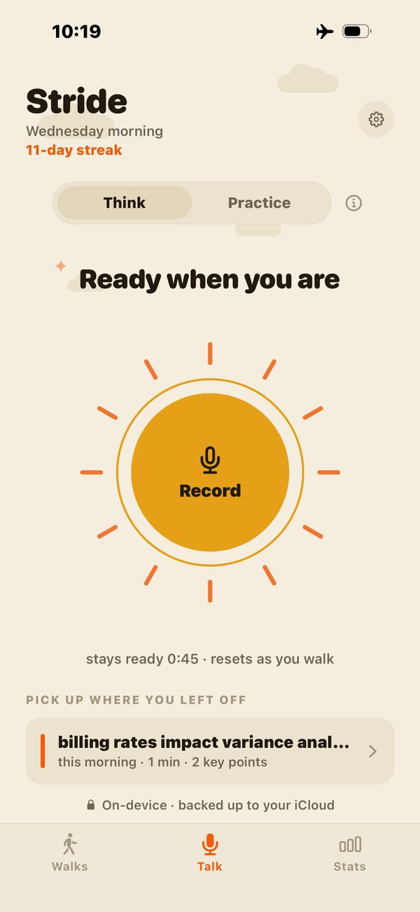 Stride ready to record, the sun lit and an 11-day streak at the top
